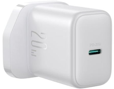 Karikues muri USB C Joyroom JR-TCF20, 20W PD QC 3.0, prizë UK, i bardhë