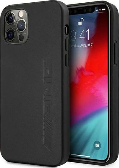 Mbulesë telefoni Mercedes AMG Hardcase Leather për iPhone 12 Pro Max, lëkurë natyrale, e zezë