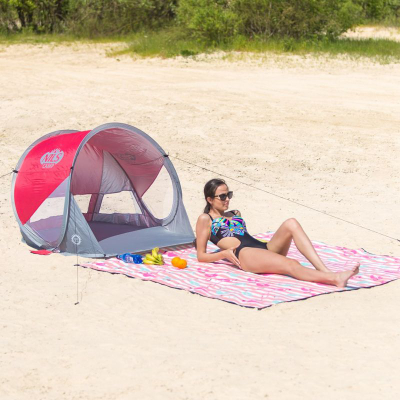 Çadër plazhi NILS CAMP NC3142, vetë-hapëse, me mbrojtje UV, e kuqe me gri