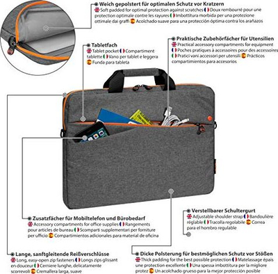Çantë për laptop PEDEA Fashionable, deri 17.3", me rrip krahut, gri me portokalli