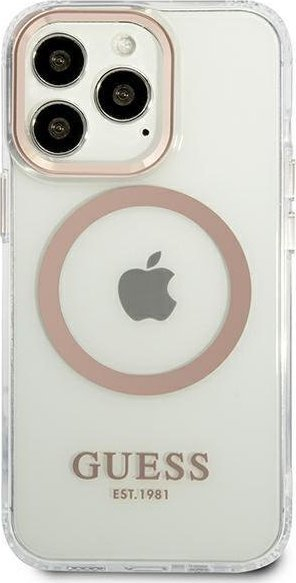 Mbulesë telefoni Guess Metal Outline MagSafe për iPhone 13 Pro Max 6.7", e artë, transparente