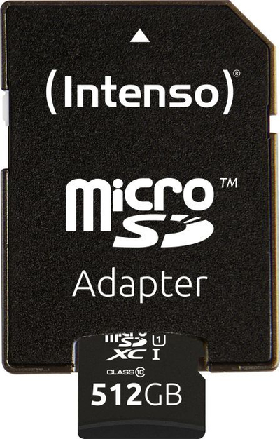 Kartë memorie Intenso Premium MicroSDXC, 512GB, Class 10 UHS I U1, me adapter