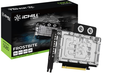Kartë grafike INNO3D GeForce RTX 5080 iChill Frostbite, 16GB GDDR7, ftohje me ujë, me RGB