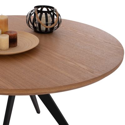 Tavolinë ngrënieje e rrumbullakët HM9307.01, veneer lisi, 120x75 cm, kornizë metalike e zezë