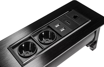 Prizë rrotulluese për mobilje Spacetronik SPS-O26B V2, 2x Schuko, USB HDMI RJ45, e zezë