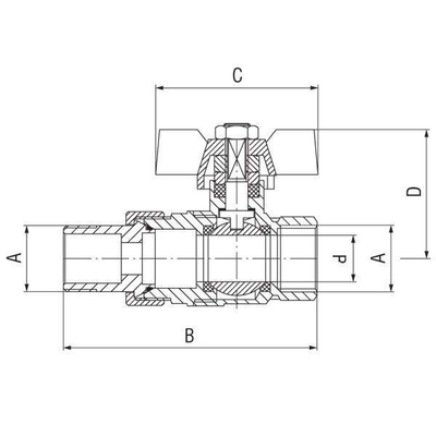Rubinet sferik FERRO Normal 1", me dorezë fluture, me union