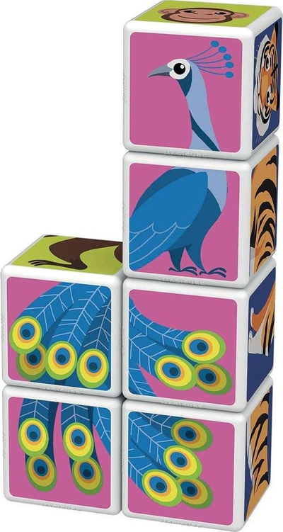 Lodër kube magnetike Geomag Magicube Jungle Animals, 6 kube, 3 karta ndërtimi, shumëngjyrëshe
