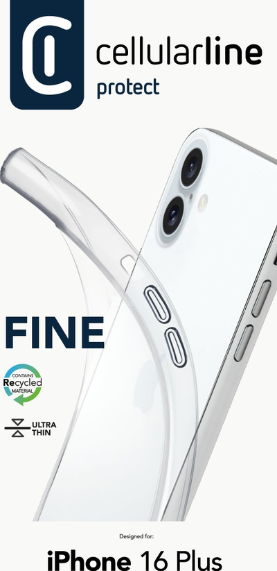Maskë telefoni Cellularline Fine për iPhone 16 Plus, transparente