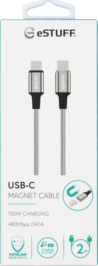 Kabllo magnetike USB-C eSTUFF ES604260, 2 m, 100W, gri