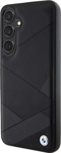 Këllëf telefoni BMW për Samsung Galaxy S24 Plus, lëkurë e vërtetë, i zi