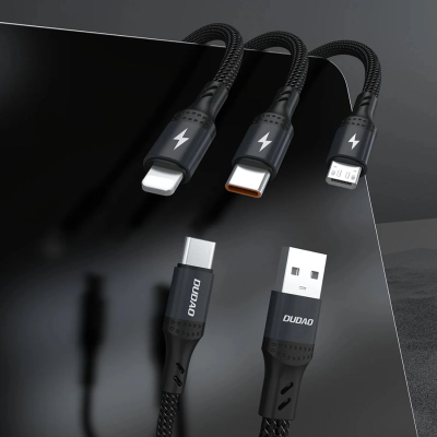 Kabllo USB Dudao L3W, 3 në 1, 1.2m, 66W, e zezë