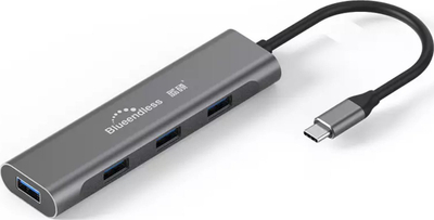 Hub USB-C Blueendless Four in One, 4x USB 3.0, metalik, gri