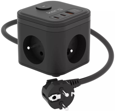 Електричен продолжен кабел KERG SMART, 3 приклучници, USB A и USB C, кабел 1.5m
