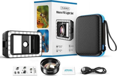 Lentë makro Apexel APL-HB100FL23, 100mm HD, llampë LED CRI 95+, e zezë
