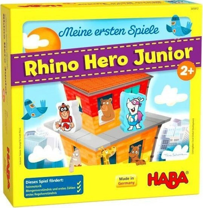 Lojë tavoline Haba Rhino Hero Junior, për me mësu duke luajtur, 2+, me shumë ngjyra