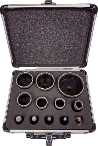 Set freza diamanti për gres, 6-68mm, 11 copë, me kuti alumini