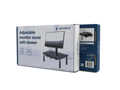 Bazament monitori Gembird Adjustable Monitor Stand With Drawer, i rregullueshëm, me sirtar, i zi
