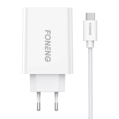 Karikues Foneng EU43, 2.1A, USB me kabllo USB C, i bardhë
