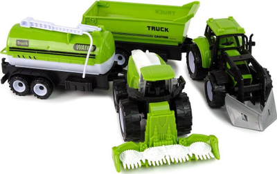 Set lodrash LeanToys Farm Vehicles, 2 traktorë me rimorkio, jeshile