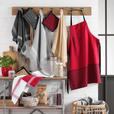Set dorezë dhe pads kuzhine Douceur d'intérieur Cuisiline, pambuk ekologjik, gri e errët