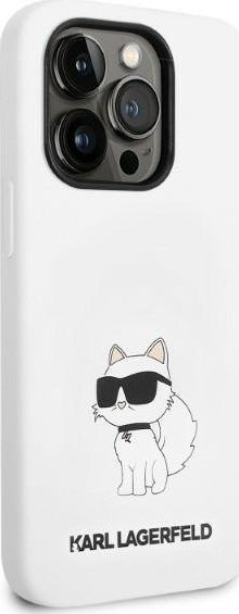 Kapak telefoni Karl Lagerfeld Ikonik Choupette MagSafe për iPhone 14 Pro, silikon, i bardhë