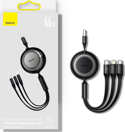 Kabllo karikimi Baseus BSU3357PRP, 3 në 1, 1.1m, 66W, lejla