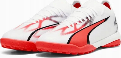 Këpucë futbolli Puma Ultra Match TT 107521-01, për tapet sintetik, GripControl, të bardha me të kuqe