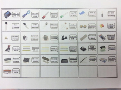 Kit startues Arduino Uno R3, bord zhvillimi, kabllo edhe gjëra të tjera, shumëngjyrësh