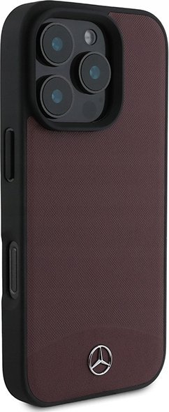 Kapak telefoni Mercedes me lëkurë me teksturë për iPhone 16 Pro Max, me MagSafe, lëkurë, i kuq i errët