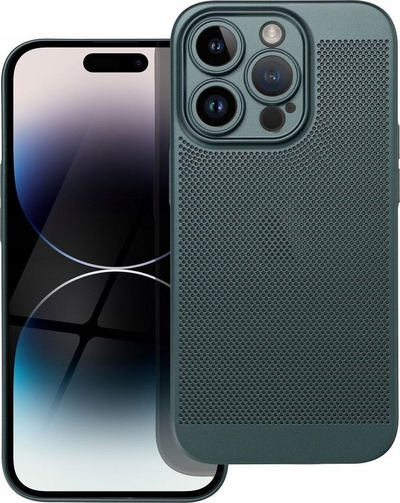 Futrollë telefoni Breezy për iPhone 15 Pro, plastike, me vrima ajrimi, jeshile e errët