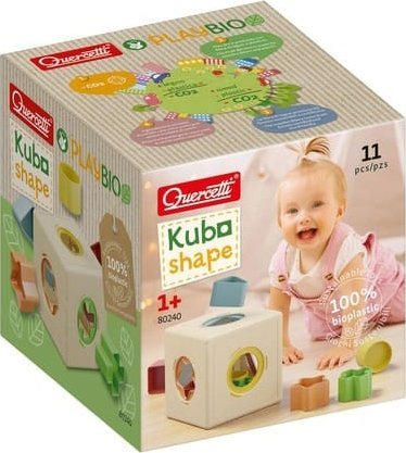 Lodër edukative Quercetti PlayBio Kubo Shape, sorter formash 11 copa, bioplastikë, shumëngjyrëshe