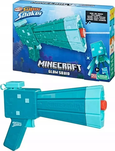 Pistoletë uji Nerf Super Soaker Minecraft Glow Squid, për fëmijë, turkeze