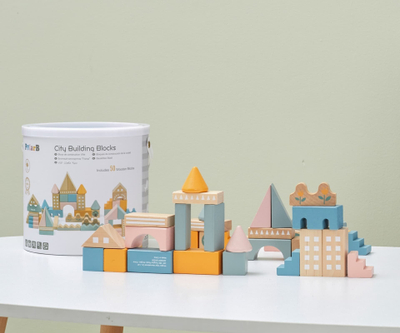 Set konstruktues druri Viga Toys PolarB, mbi 50 copë, me ngjyra