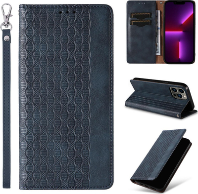 Këllëf magnetik Hurtel Magnet Strap Case për iPhone 14 Pro Max, tip portofol, me stand, blu
