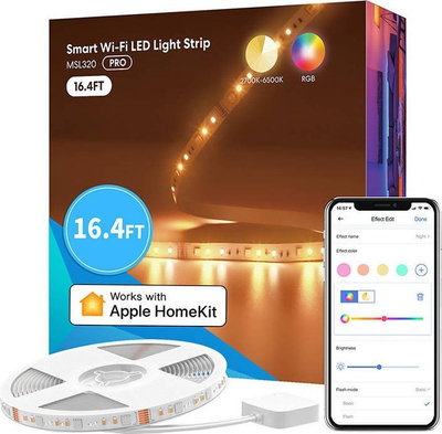Shirit LED i zgjuar Meross MSL320, 5 m, RGBWW, Wi‑Fi, HomeKit