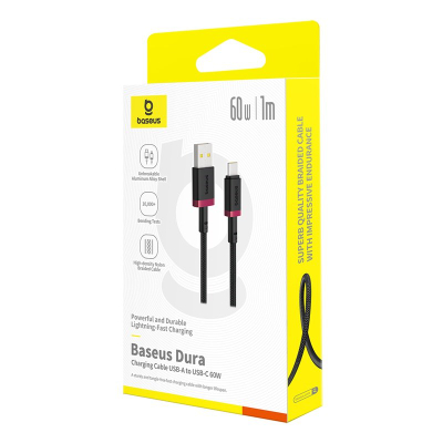 Kabllo USB në USB-C Baseus Dura, 60W, 1m, e zezë me të kuqe