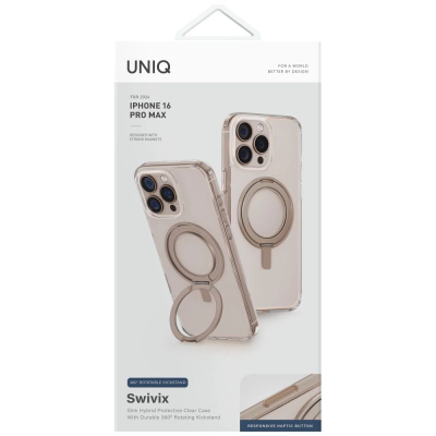 Заштитна маска Uniq Swivix за iPhone 16 Pro Max, 6.9", прстен 360°, златна