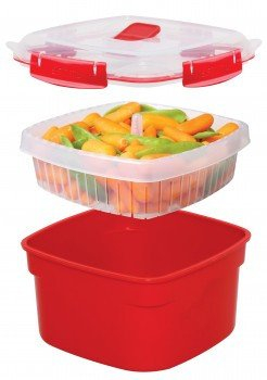 Сад за готвење на пареа за микробранова Sistema Microwave Steamer, пластичен, црвен