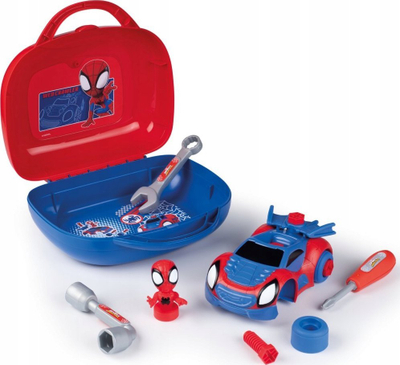 Set veglash lodër Smoby Spidey and His Amazing Friends, makinë për montim, me aksesorë, kuqe e blu
