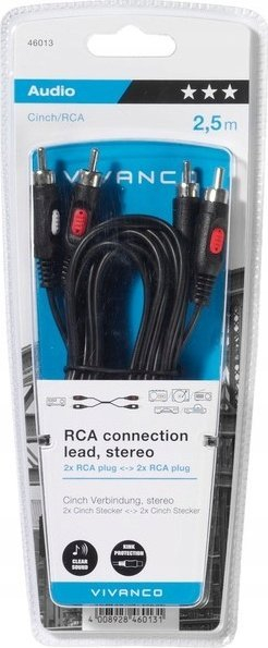 Kabllo audio Vivanco RCA, stereo 2x2, 2.5 m, i zi