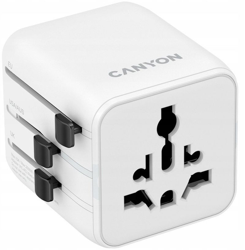 Adapter udhëtimi Canyon OnTour One, universal EU UK US AUS, i bardhë
