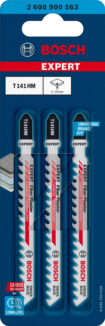 Set tehësh sharre me vijë Bosch EXPERT Fiber Plaster T141HM, për fibër-gips dhe gips-karton, 3 copa