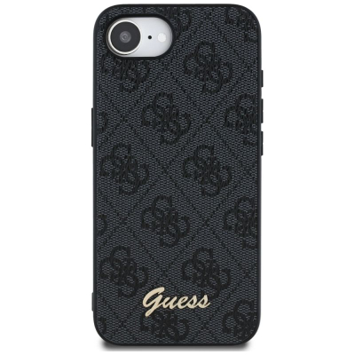 Футрола за телефон Guess 4G Script Logo MagSafe за iPhone 16e, сафјано, црна