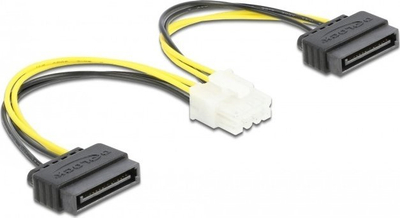 Kabllo energjie DeLOCK, 2 x SATA 15 pin në EPS 8 pin, 15 cm, e zezë