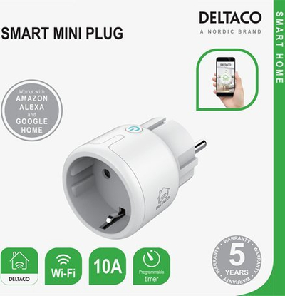 Prizë e mençme DELTACO SMART HOME Mini Smart Plug, Wi‑Fi, 10A, e bardhë