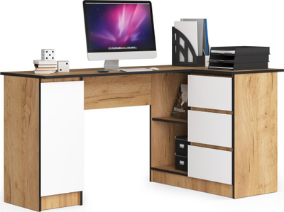Tavolinë gaming këndore CLP Craft Oak, 155cm, 3 sirtarë, dru edhe e bardhë