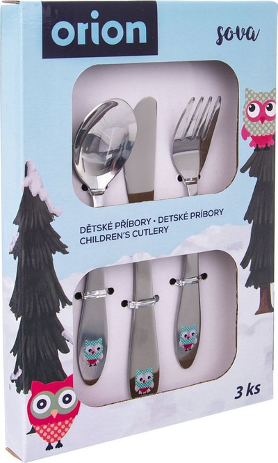 Set lugë pirun thikë për kalamaj Orion Children's, 3 copë, çelik inox, argjendtë