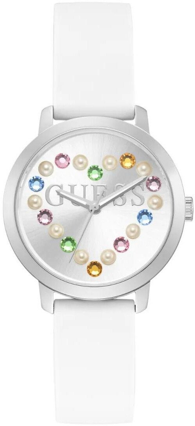 Orë dore Guess GW0998L1 për femra, me zirkon, e bardhë