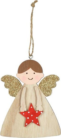 Орнамент дрвена висулка Angel Star CJ-22F64A, ангел, златна и црвена