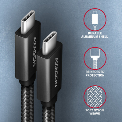 AXAGON кабел USB-C - USB-C SPEED + USB3.2 Gen 2, PD100W 5A, 4K UHD, плетенка, 1m, црна
